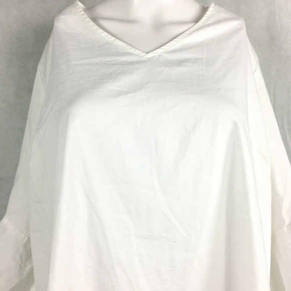 Lane Bryant Shirt Womens Sz 24 White Cotton Boxy Bell Kimono Sleeve Top Plus - Picture 2 of 11